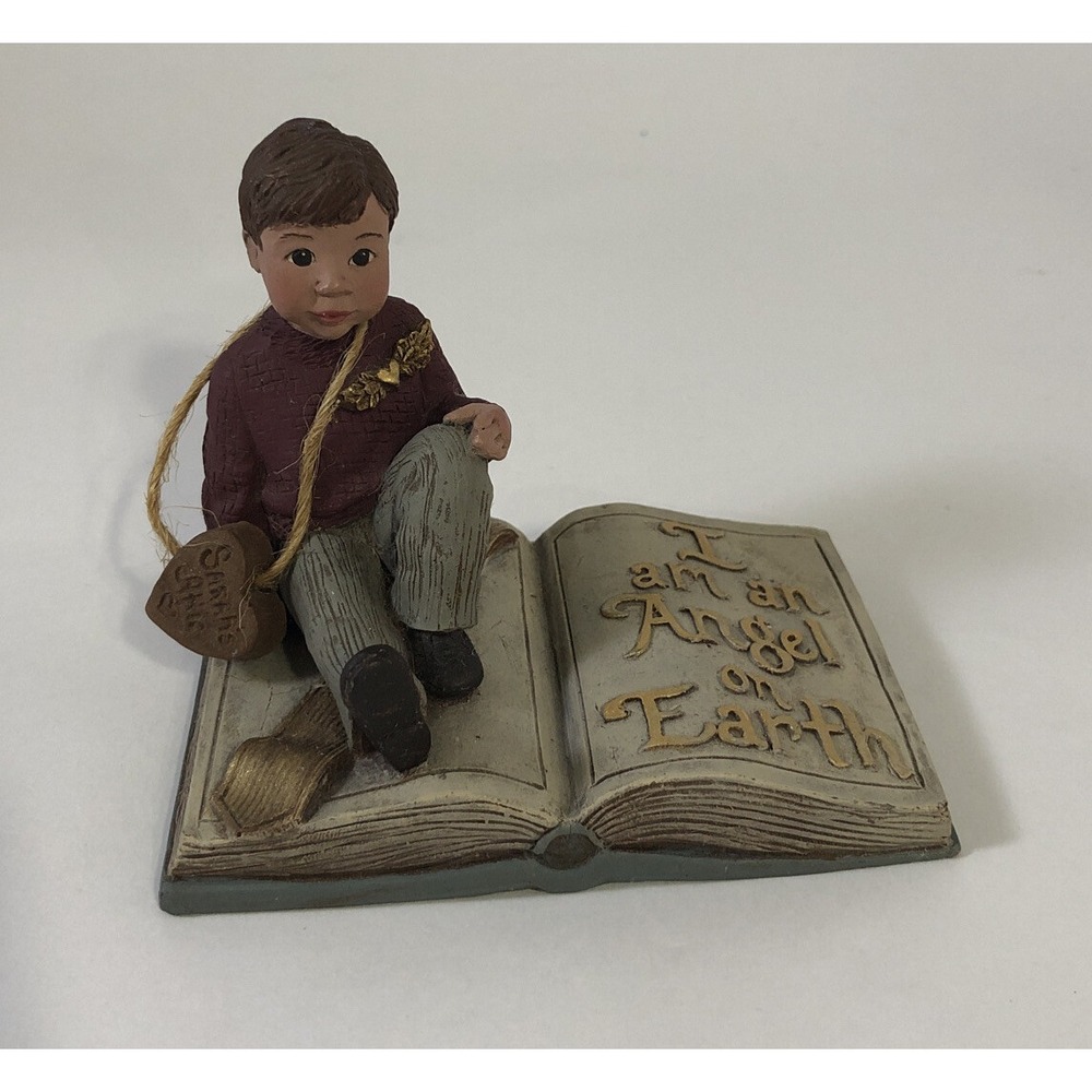 Sarahs Attic Wings of Love Boy on Book Figurine OS Brown Excellent Limited Ed